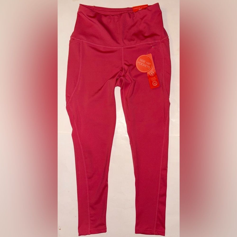 NWT Ladies Adrienne Vittadini Sport Hi Waist 7/8 Ankle Pink Leggings Size S
